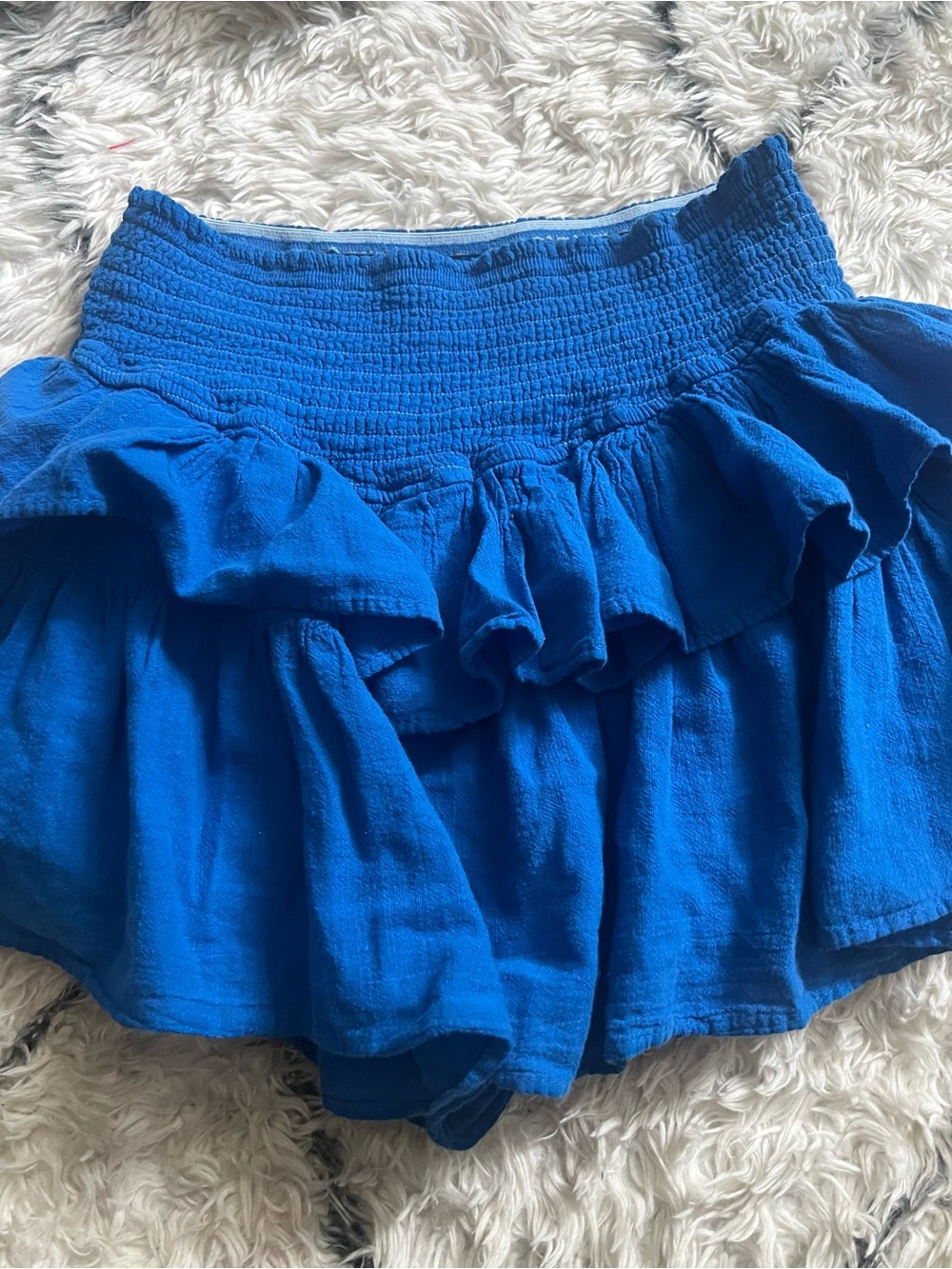 Smocked Waist Blue Circle Skirt with Ruffle Tiers